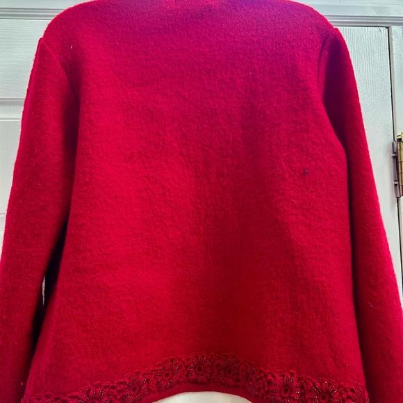 Vintage Chadwick’s Christmas Red Boiled Wool Embellished Cardigan Size M - Picture 6 of 8